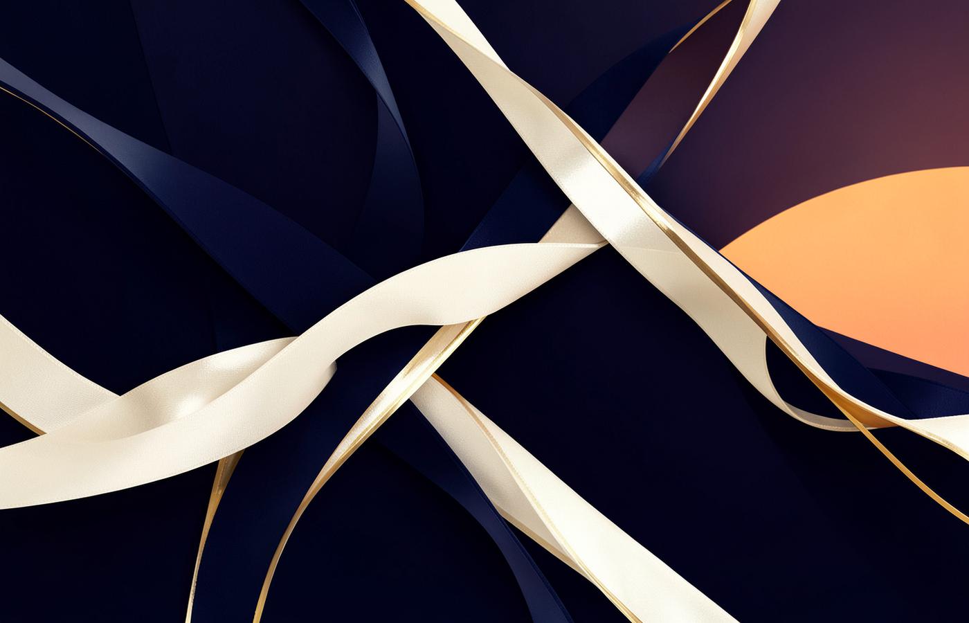 Abstract cream and gold ribbon artwork